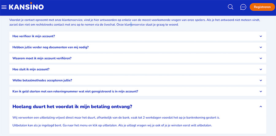 kansino snelheid uitbetalen