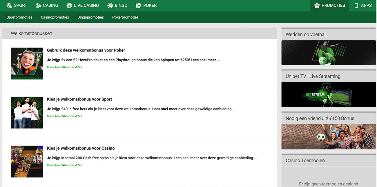unibet bonussen Nederland
