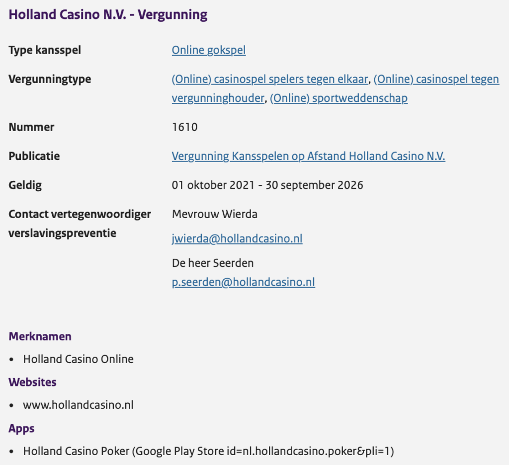 holland casino online vergunning
