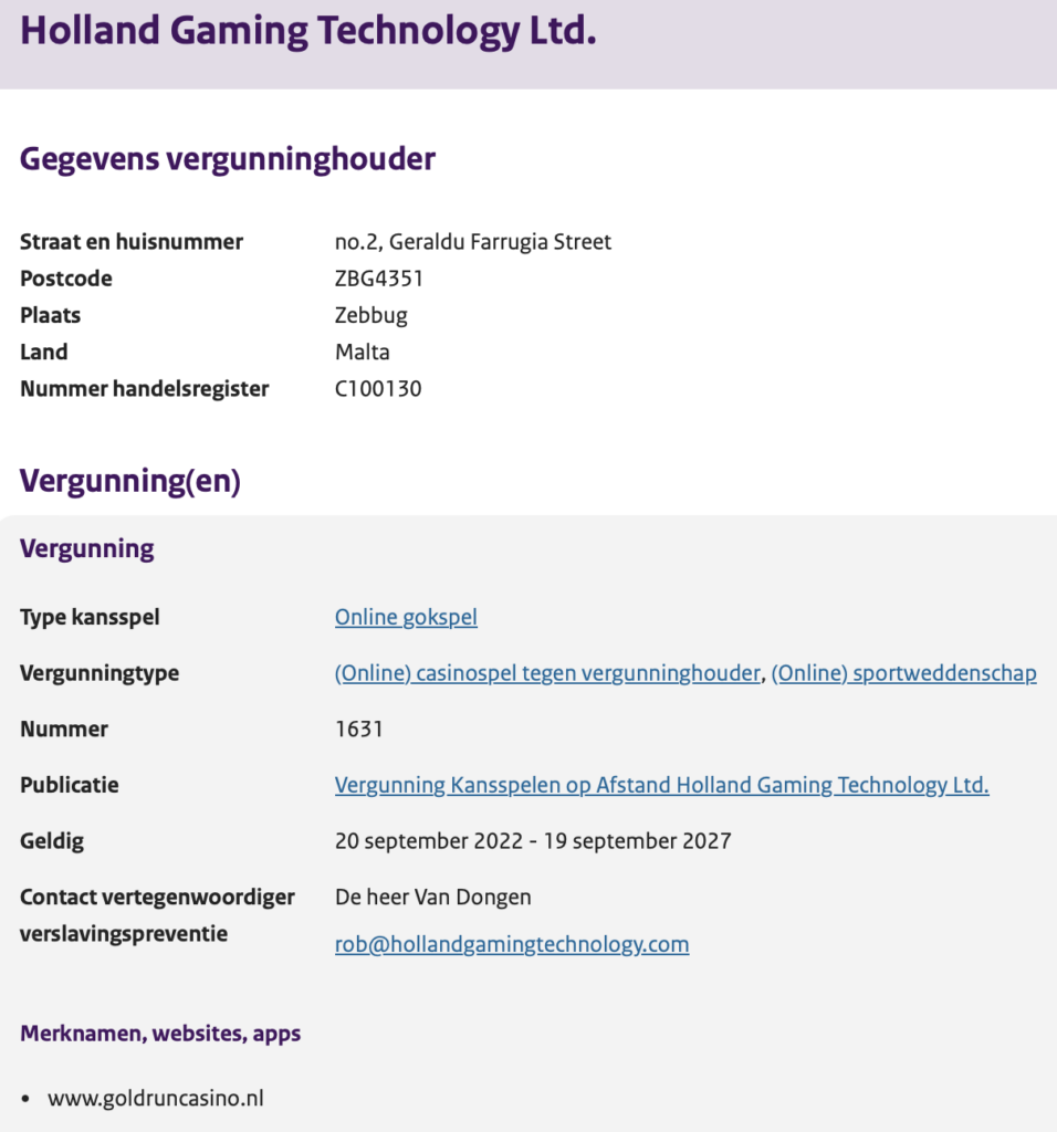 Goldrun Casino licentie in Nederland