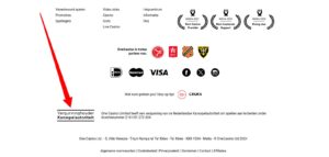 voorbeeld gebruik beeldmerk vergunninghouder in footer van nederlands online casino aanbieder