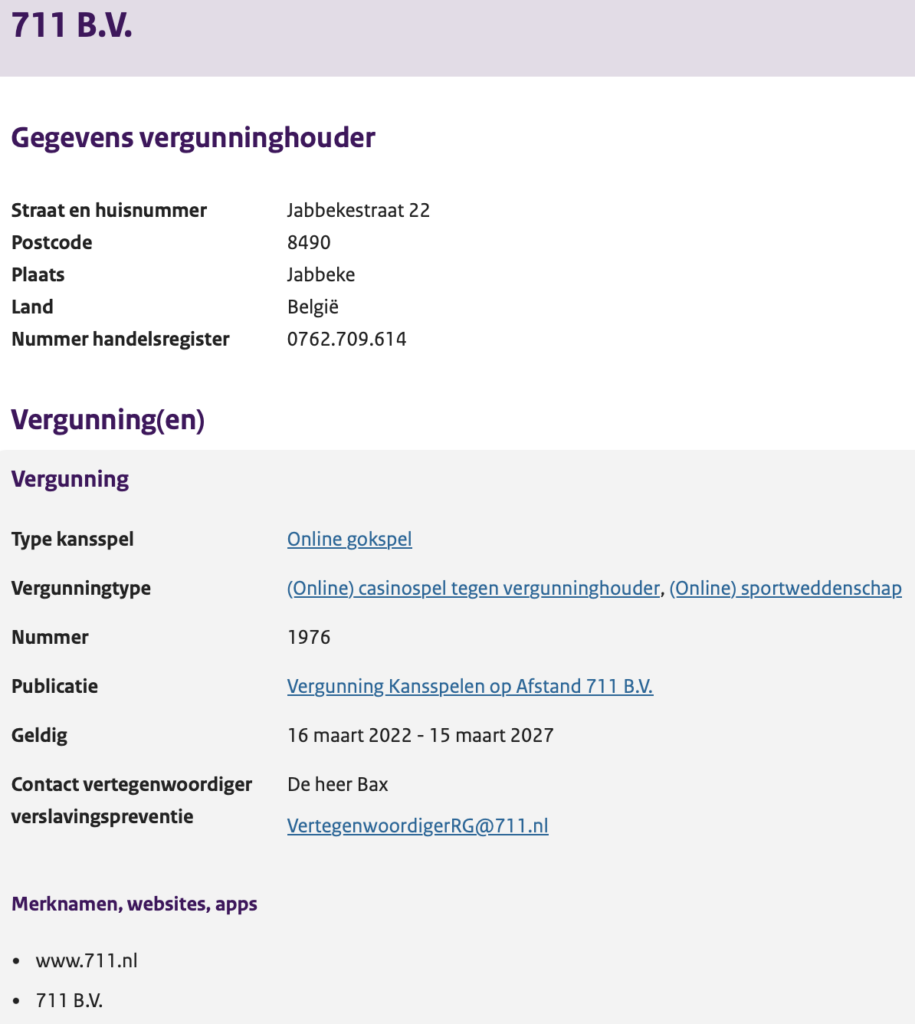 711 casino licentie nederland